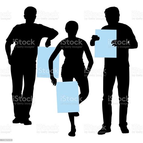 Vector Silhouettes Of A Group Of People A Slim Girl And Two Tall Young