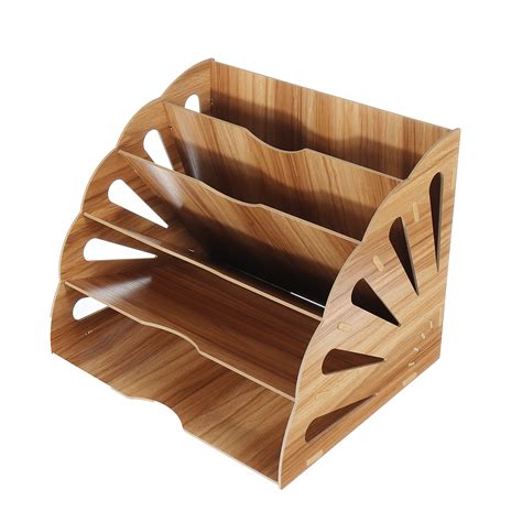 5 Layers Fan Shaped Wooden File Holder Bookshelf Desktop Organizer
