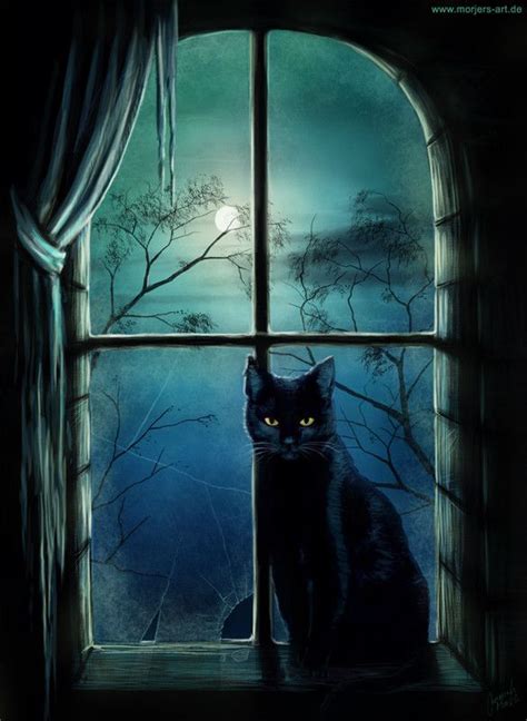 Black Cat In Window Witch Cat Black Cat Art Halloween Art