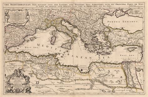 1685 Mediterranean Sea Divided Into Its Principall Parts Of Seas Map