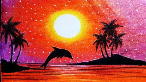 Sunset Easy Dolphin Drawing