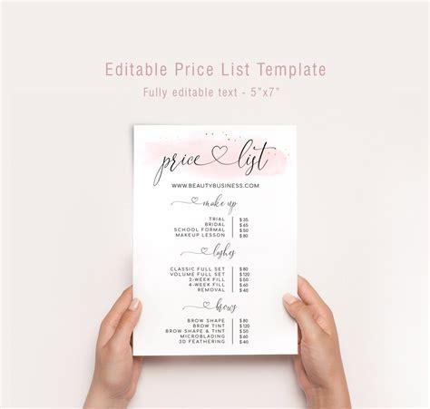 Editable Price List Template Small Business Template Printable Price