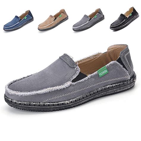 Mens Cloth Shoes Slip On Canvas Loafers Outdoor Leisure Walking Grey