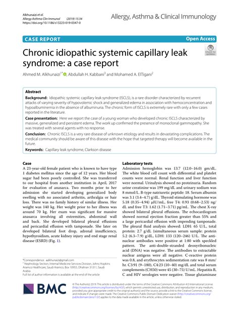 Pdf Chronic Idiopathic Systemic Capillary Leak Syndrome A Case Report