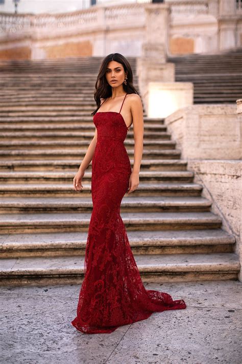 Alessandra Wine Red Shimmering Lace Gown With Lace Up Back Red Prom