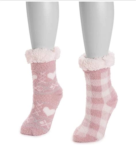 Muk Luks Cabin Cozy Sock 2 Pairs Pink Lxl Clothing