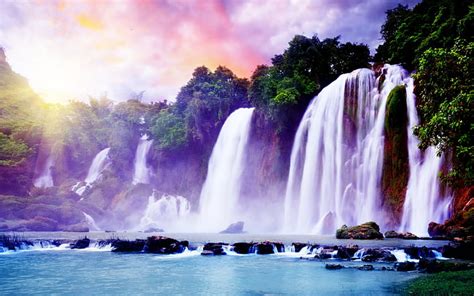 Hd Wallpaper Superb Waterfall Waterfalls Wallpaper Purple Landscape