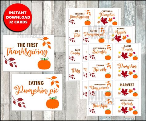 Thanksgiving Charades Party Game Printable 32 Different Etsy