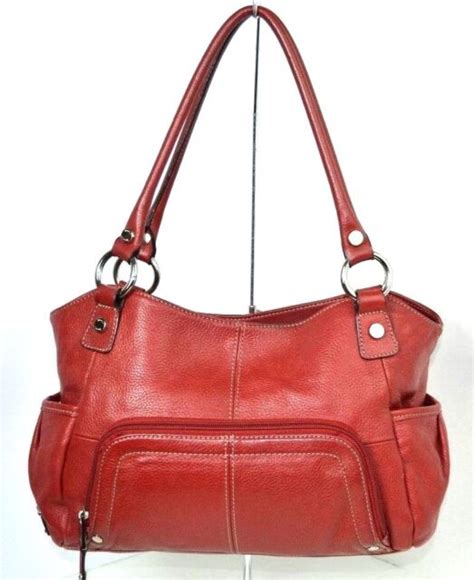 Tignanello Red Genuine Leather Hobo Tote Baguette Handbag Large Bag Ebay