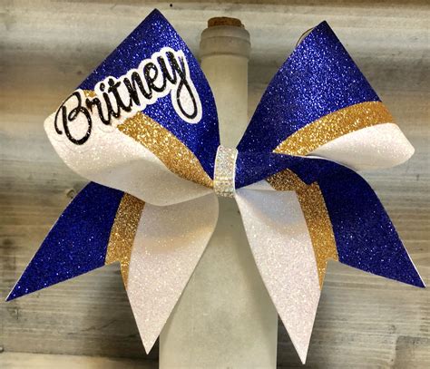 Custom Blue And Gold Personalized Glitter Competition Team Name Cheer Bow Bows By