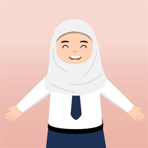 Premium Vector Little Girl Or Hijab Student Wearing Junior High
