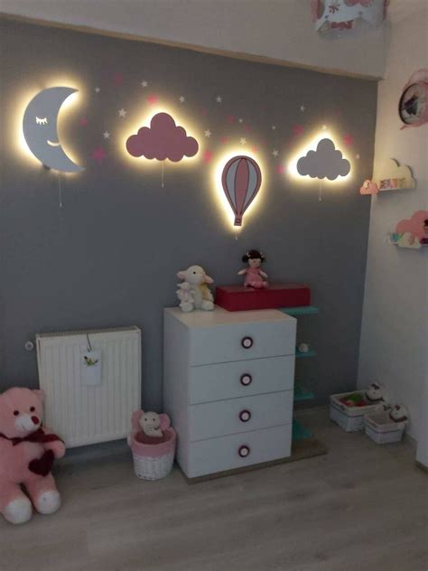 Set Of 3 Nursery Wall Light Kids Room Lighting 1 Moon 2 Etsy