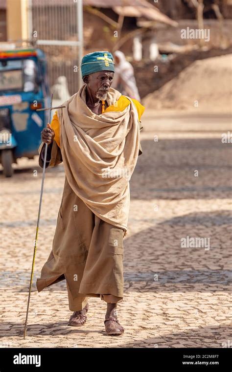 Orthodox Monk Walk On Empty Street Of Aksum Ethiopia Stock Photo Alamy