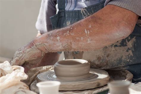 Hands Of Old Man Making Clay Pottery In Outdoor Stock Photo Image Of