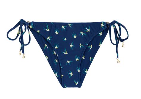 Navy Side Tie Scrunch Bikini Bottom Birds Pattern Bottom Seabird
