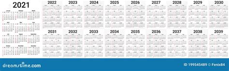 Conjunto De Calendários Para 2021 2022 2023 2024 2025 2026 2027