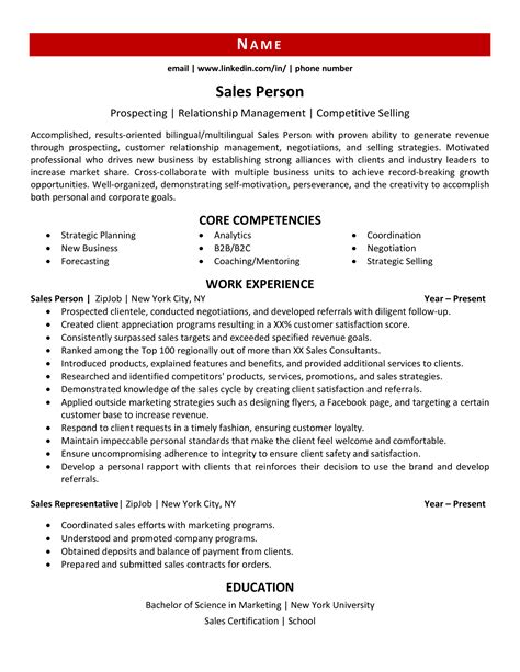 Sales Person Resume Example And 3 Tips Zipjob