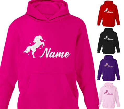 Childrens Personalised Horse Riding Hoodie Girls Glitter Equestrian