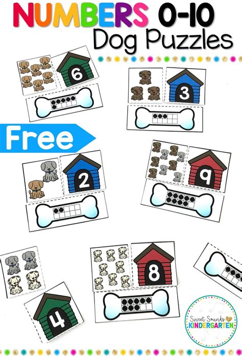 Numbers 0 10 Dog Themed Puzzles Pets Preschool Math Centers