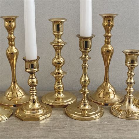Brass Candlestick Set Collection 9 Gold Candle Holders Shiny Polished