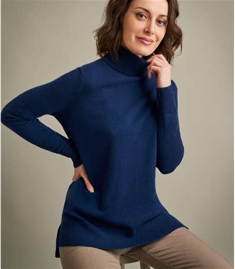 Navy Womens Pure Cashmere Roll Neck Jumper Woolovers Uk
