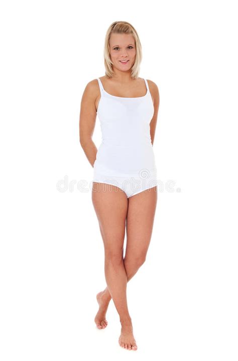 Junge Frau In Der Weißen Unterwäsche Stockfoto Bild Von Kaukasisch