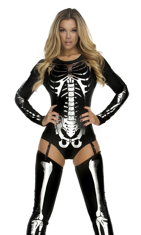 Sexy Forplay Bone Collector Skeleton Bodysuit Pink And Black Costume 2pc