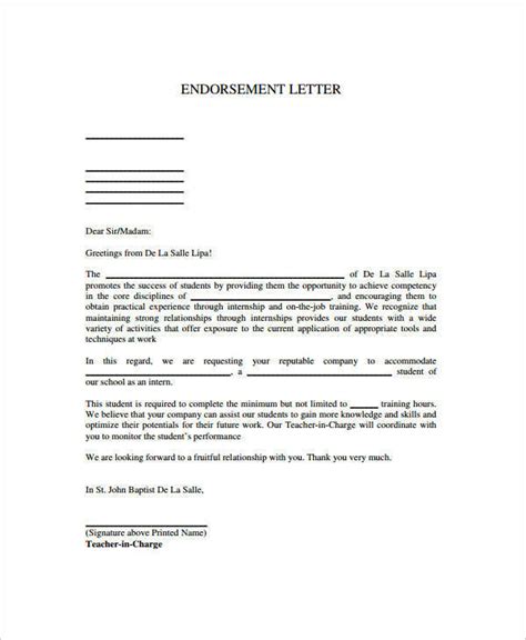 Free 16 Sample Endorsement Letter Samples And Templates In Pdf Ms Word
