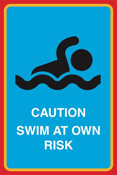 12x18 Caution Swim At Own Risk Print Person Swimming Picture Large Pool