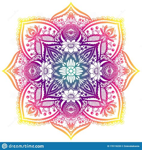 Bright Decorative Vector Mandala With Floral Elements In Warm Colors