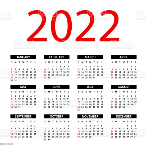 Calendar 2022 Symple Layout Illustration Week Starts On Sunday Calendar
