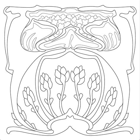 Art Nouveau Flower Colouring Page Pattern For Embroid