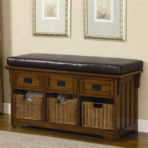 Wicker Entryway Furniture Padded Storage Bench Storage Bench With