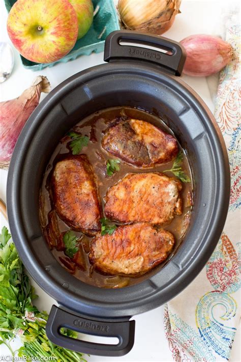 At two hours in my slow cooker, my chops have a texture similar to chicken breast — tender, but firm. Crockpot Pork Chops with Apples and Onions | A Clean Bake