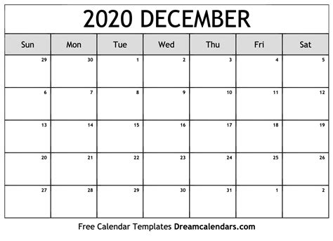 December 2020 Calendar Free Blank Printable Templates