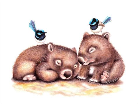 Sleeping Wombats Print Taffy Blue Cute Cartoon