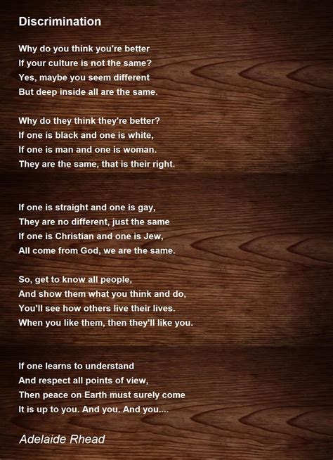 Discrimination Discrimination Poem By Adelaide Rhead