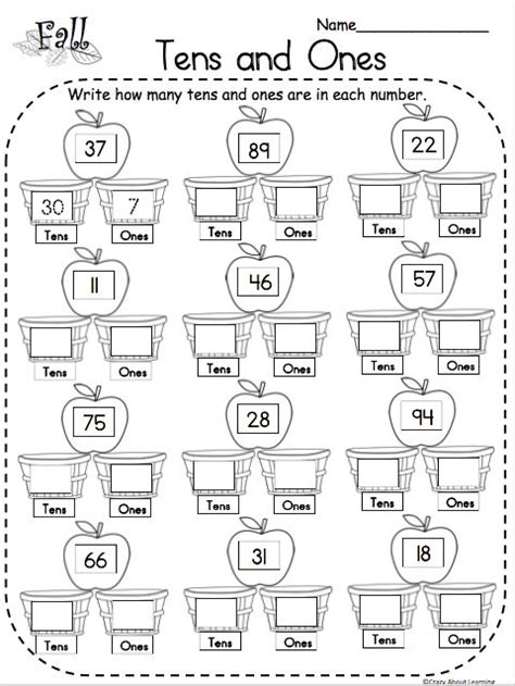 A number can have many digits and each digit has a special place and value. Place Values Tens and Ones Fall Math Free Worksheet ...
