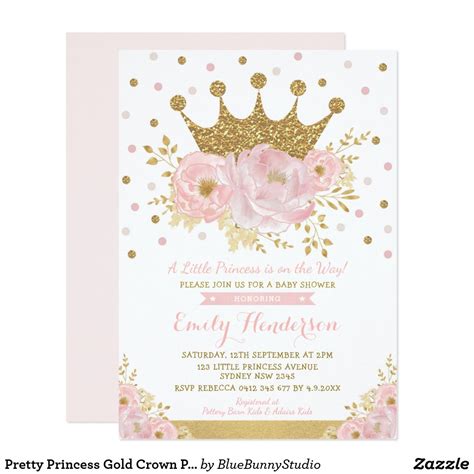 Pretty Princess Gold Crown Pink Floral Baby Shower Invitation Zazzle