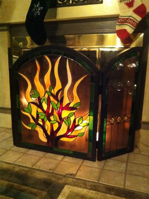 My Fireplace Made By Me Vicky True Baker Stained Glass Fireplace Screen Fire Fla