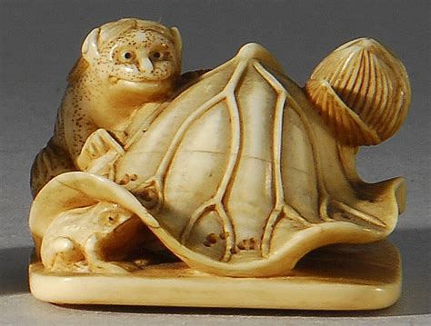 Ivory Netsuke By Homin In The Form Of A Kappa And Frog On A