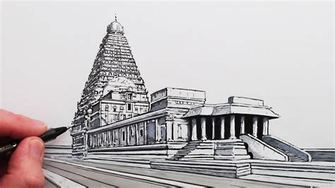 How To Draw An Indian Temple One Point Perspective