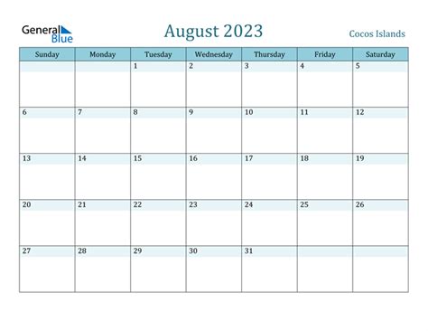 Cocos Islands August 2023 Calendar With Holidays