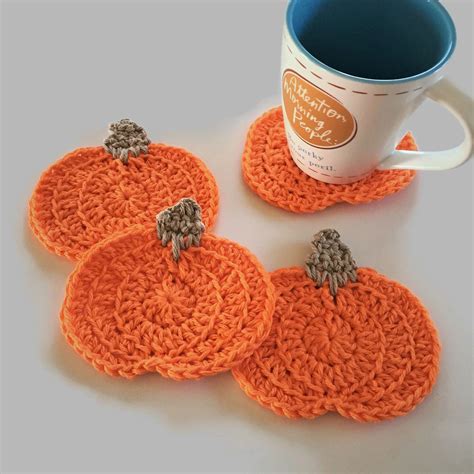 Pumpkin Crochet Coasters 100 Cotton Drink Coasters Fall Etsy
