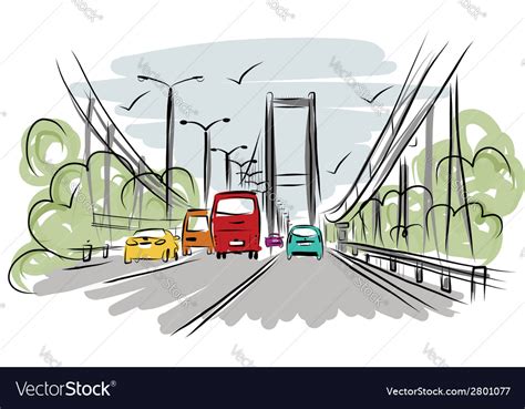 Sketch Of Traffic Road In City For Your Design Vector Image