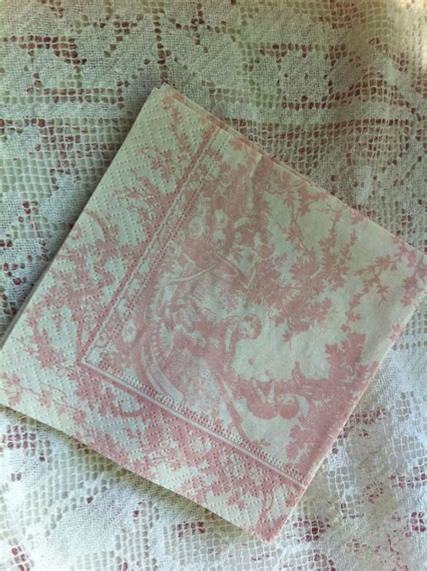 Pink Toile Fabric Covered In Vintage Lace Tablecloth Use Fabric