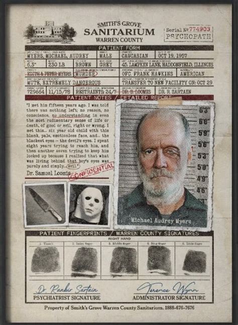 Halloween Smiths Grove Sanitarium Michael Myers Patient Report 1978