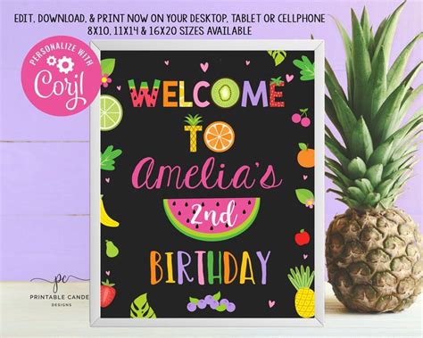 Twotti Frutti Welcome Sign Girl Birthday Party Tropical Summer