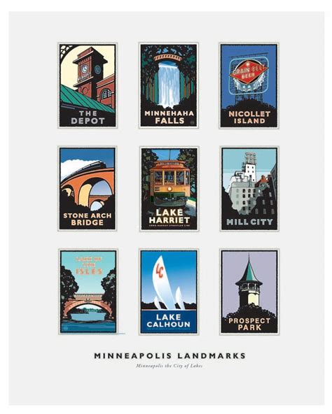 Landmark Series Mn Minneapolis Landmarks 9 Print Collection By