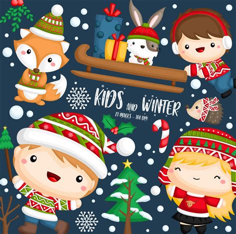 Cute Christmas Clipart Kids In Winter Clip Art Cute Winter Animal